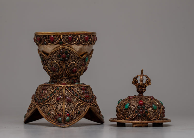 Tibetan Copper Skull Cup Set | Handmade Meditation Altar