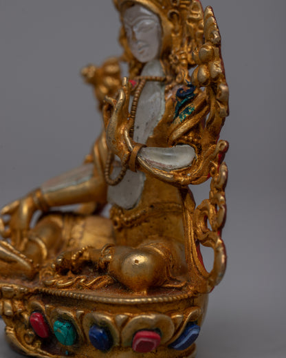 Tibetan Green Tara Statue | Crafted from Crystal Stone and Copper for Radiant Harmony