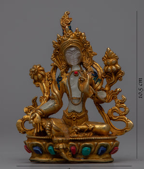 Tibetan Green Tara Statue | Crafted from Crystal Stone and Copper for Radiant Harmony