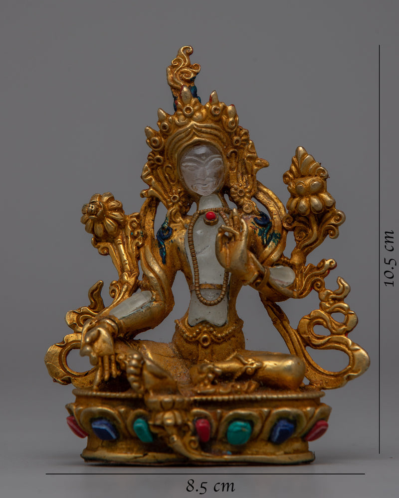 Tibetan Green Tara Statue | Crafted from Crystal Stone and Copper for Radiant Harmony