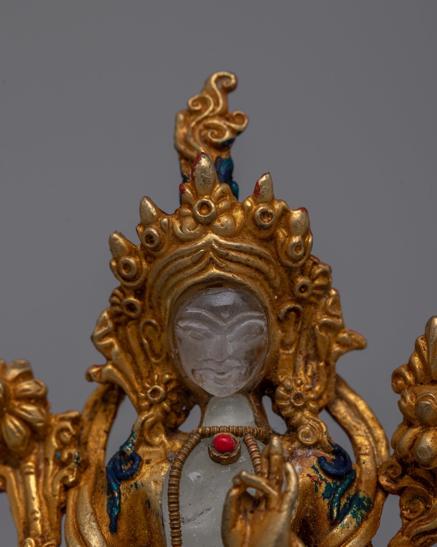 Tibetan Green Tara Statue | Crafted from Crystal Stone and Copper for Radiant Harmony