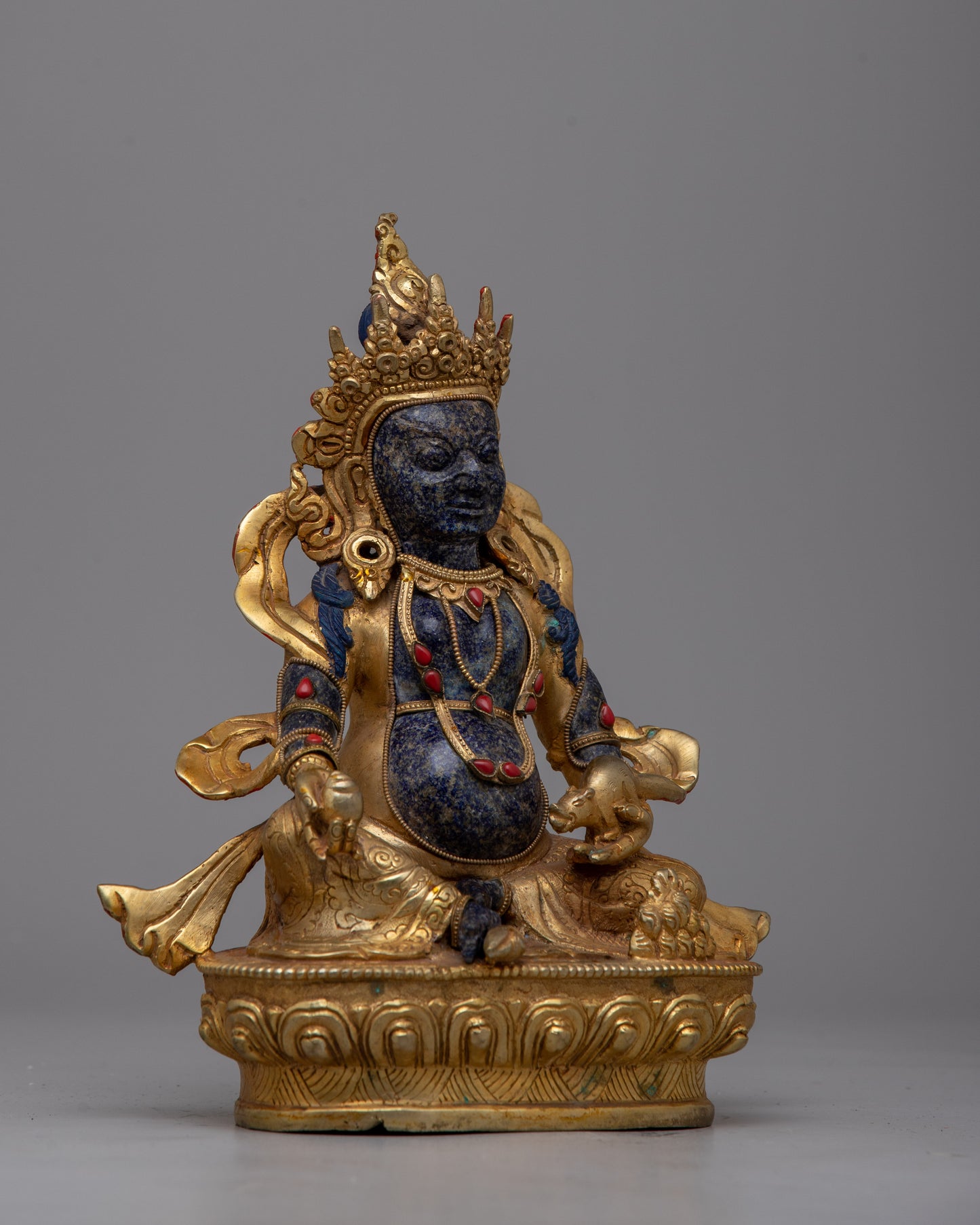 Dzambhala Lapis Lazuli Statue | Embodying Prosperity and Divine Blessings in Tibetan Buddhist Traditio