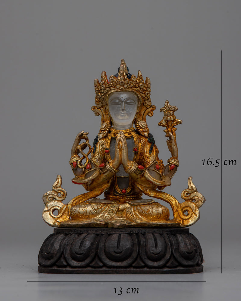 Crystal Statue of Buddha Chenresig | Embodying Compassion and Enlightenment in Translucent Clarity