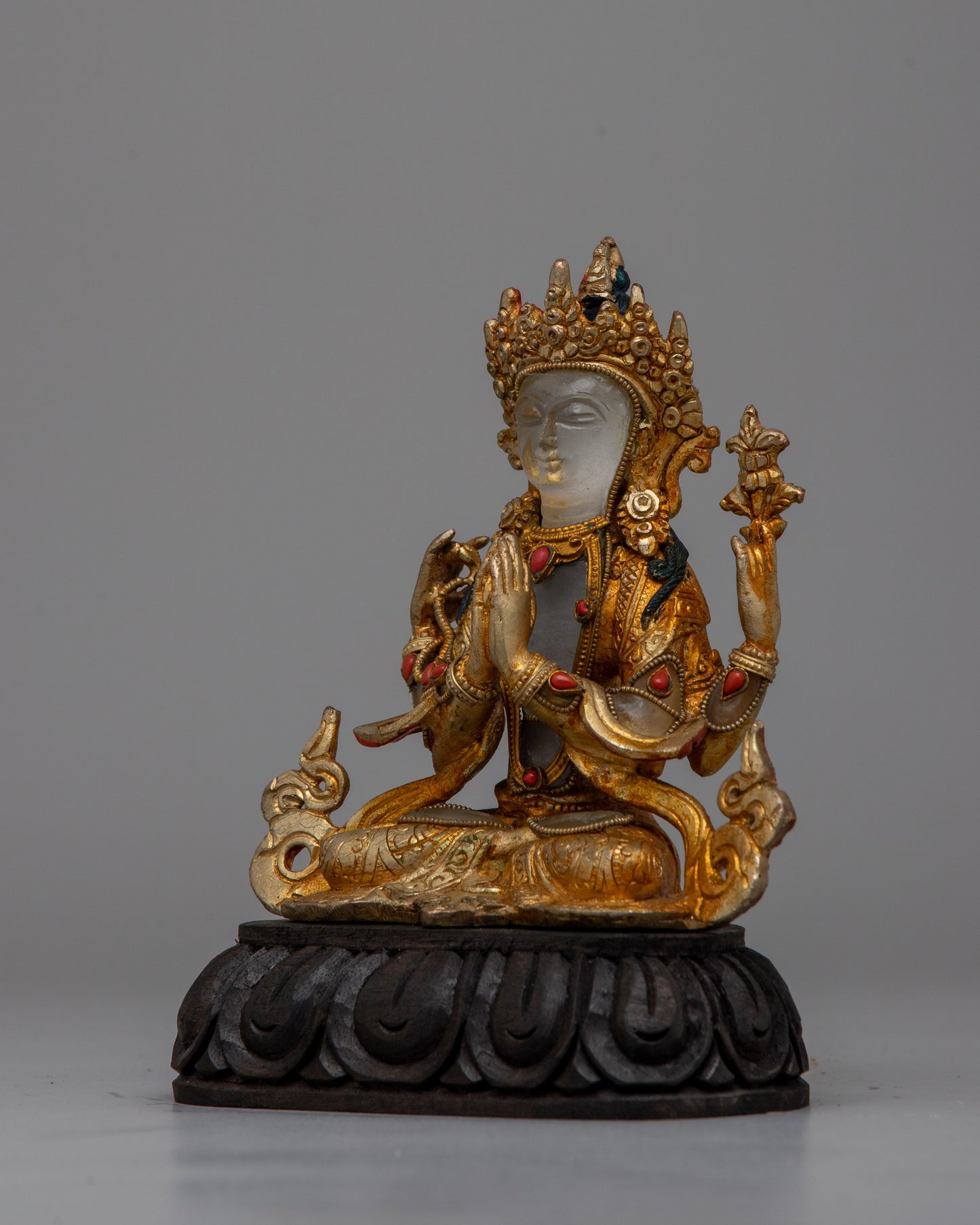 Crystal Statue of Buddha Chenresig | Embodying Compassion and Enlightenment in Translucent Clarity