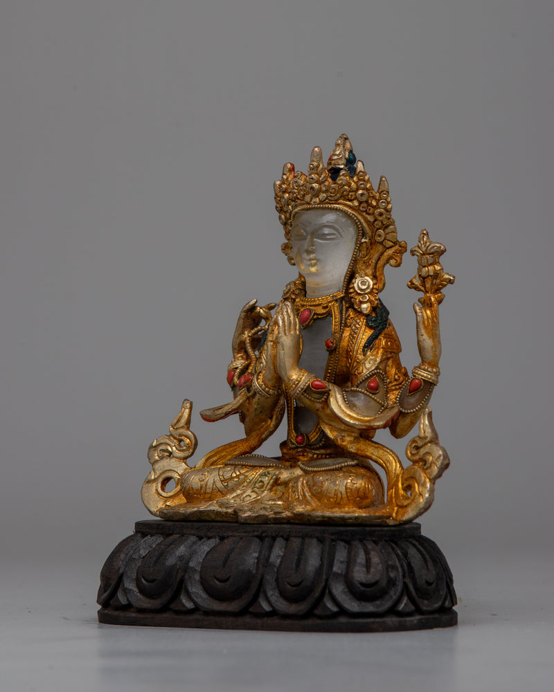 Crystal Statue of Buddha Chenresig | Embodying Compassion and Enlightenment in Translucent Clarity