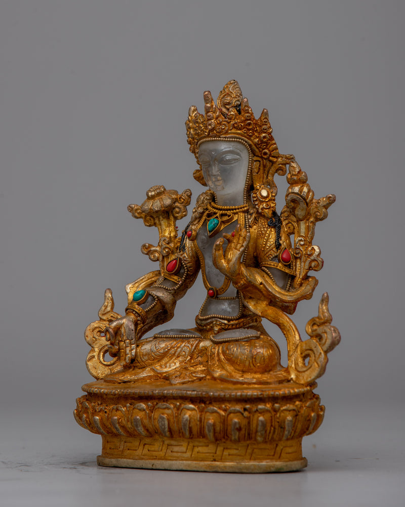 Crystal Tara Statue of White Tara |  Embracing the Serene and Healing Energy of White Tara