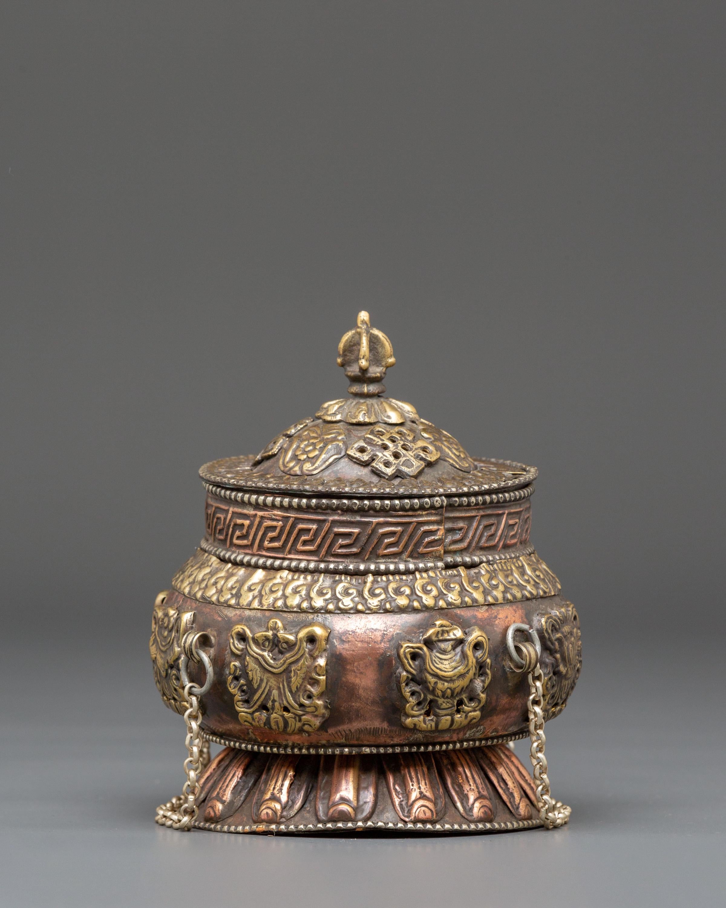 Sacred Incense Burner For Buddhist Rituals | Tibetan Ritual Copper Brass Decor