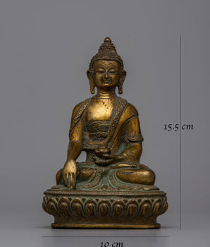 Shakyamuni Copper Statue of Buddha | Electro Gold Plated Buddhist Figurine