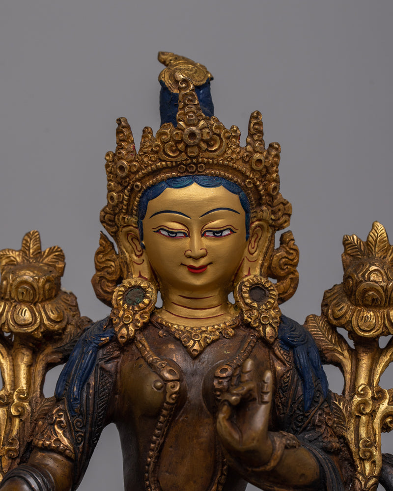 Copper Statue of Green Tara | Sacred Tibetan Buddhist Art for Meditation and Blessings
