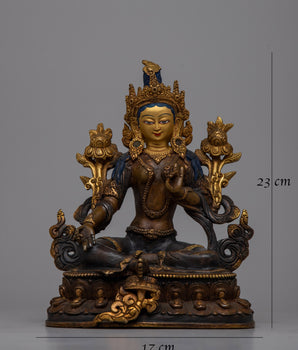 Copper Statue of Green Tara | Sacred Tibetan Buddhist Art for Meditation and Blessings