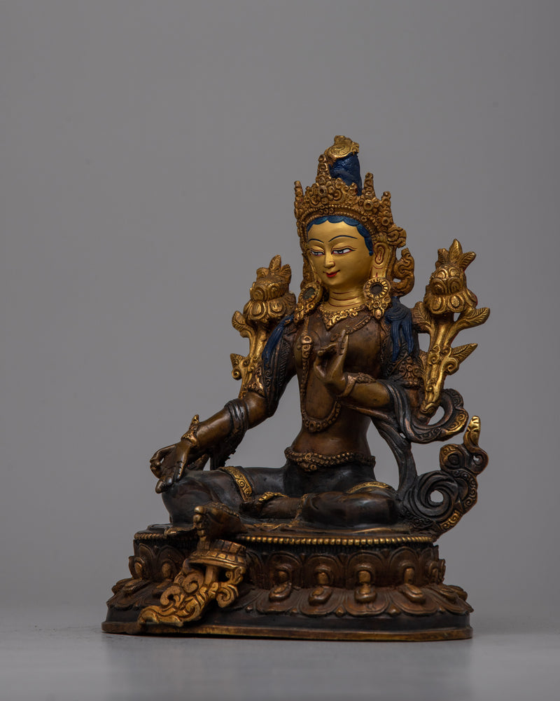 Copper Statue of Green Tara | Sacred Tibetan Buddhist Art for Meditation and Blessings