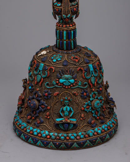 Tibetan Filigree Bell | Ritual Instrument with Ornamental Metalwork