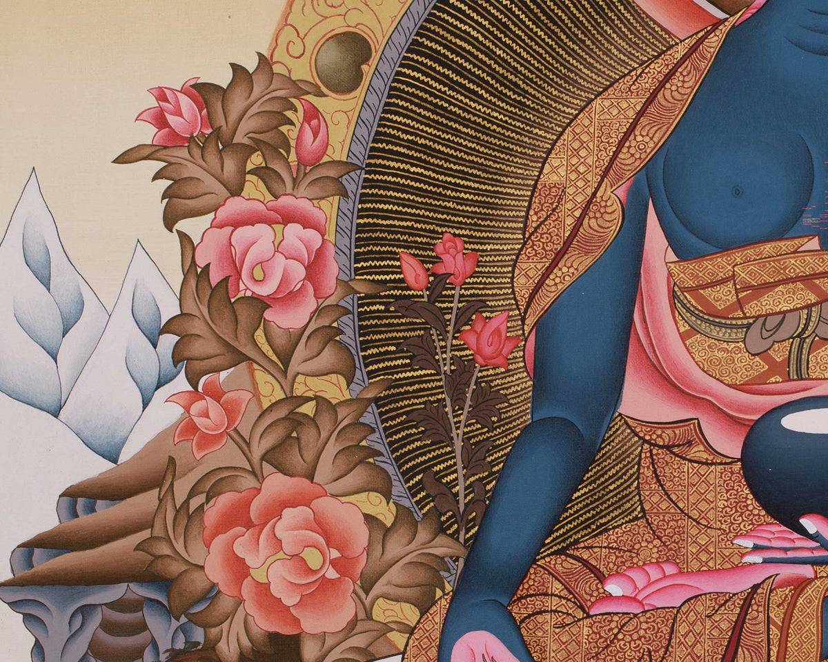 Traditional Thangka of Medicine Buddha with Amitabha | Healing Deity