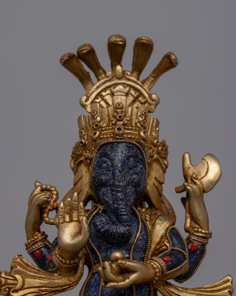 Lapis Lazuli Ganesha Statue | Handcrafted Hindu Elephant God Figurine