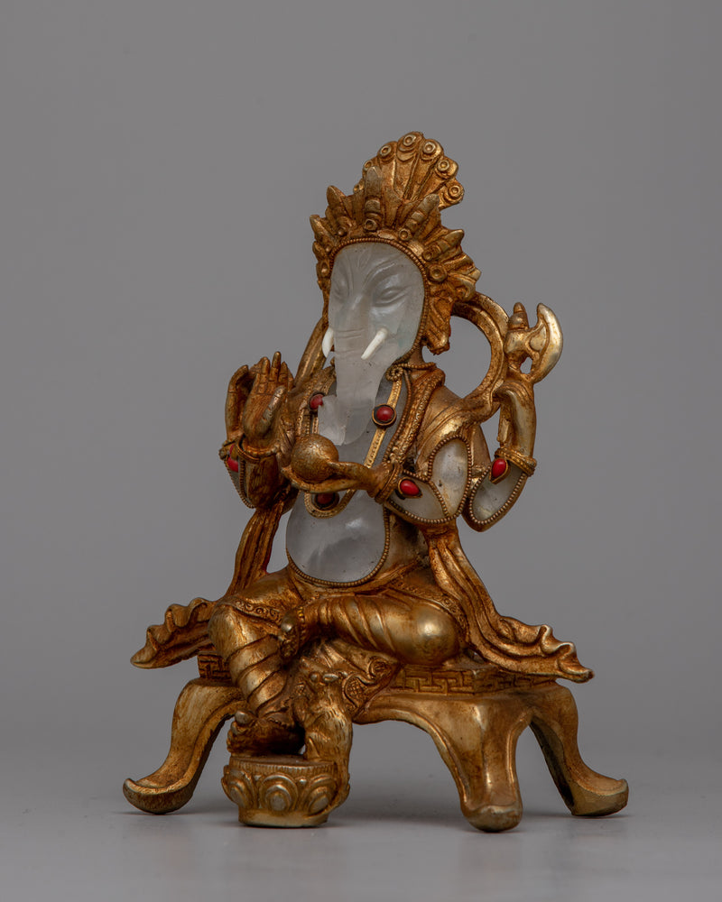 Crystal Ganesha Statue | Hindu Elephant Deity Crystal Sculpture