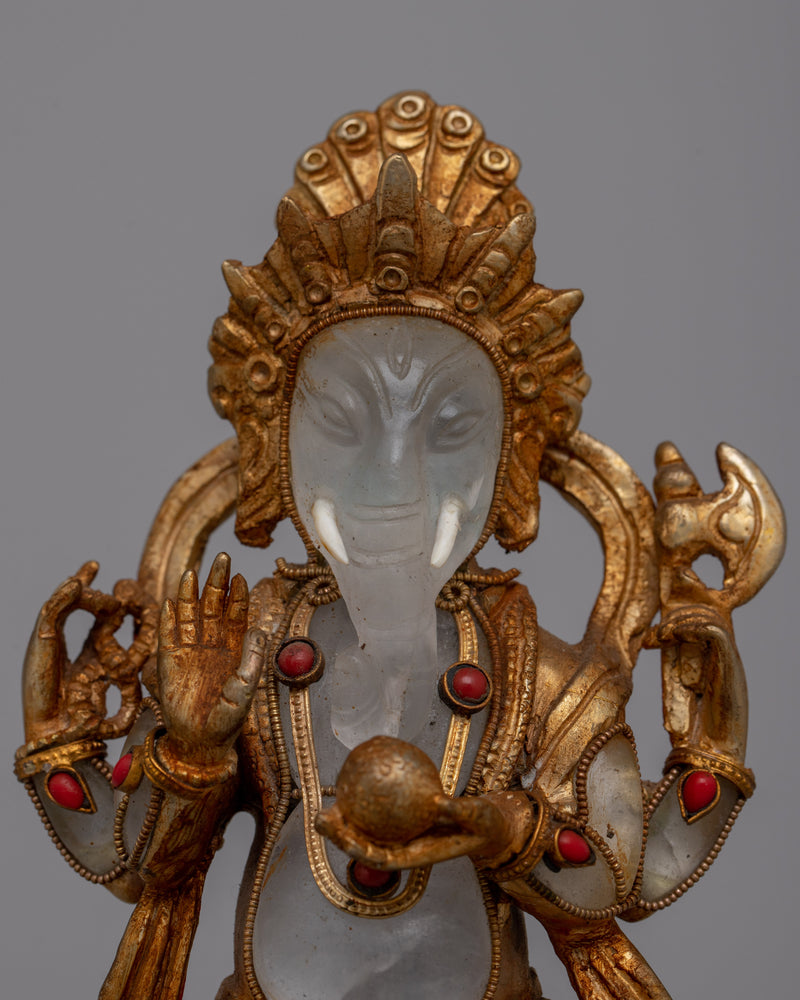 Crystal Ganesha Statue | Hindu Elephant Deity Crystal Sculpture