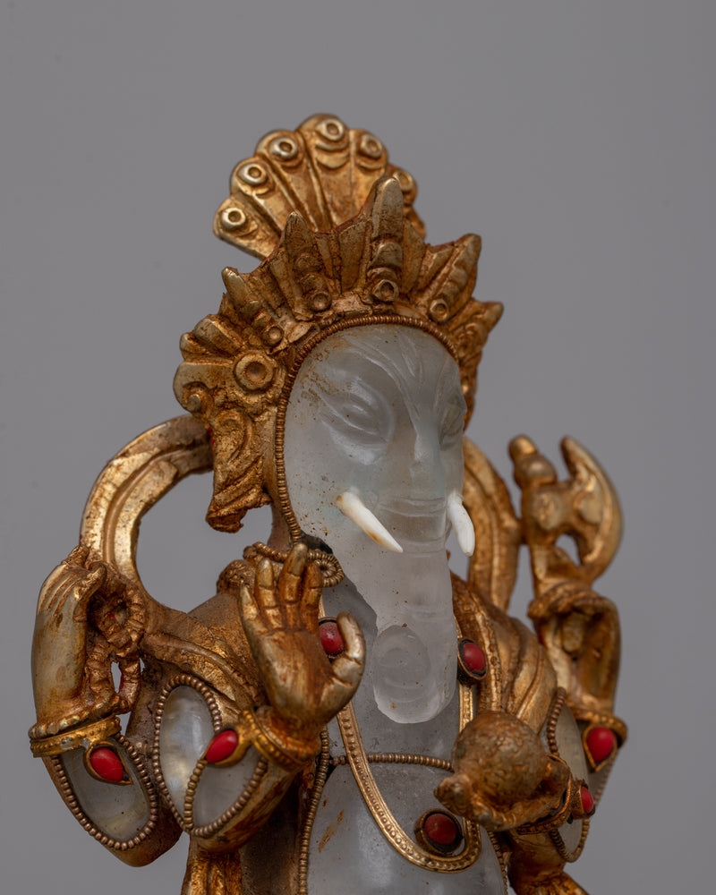 Crystal Ganesha Statue | Hindu Elephant Deity Crystal Sculpture