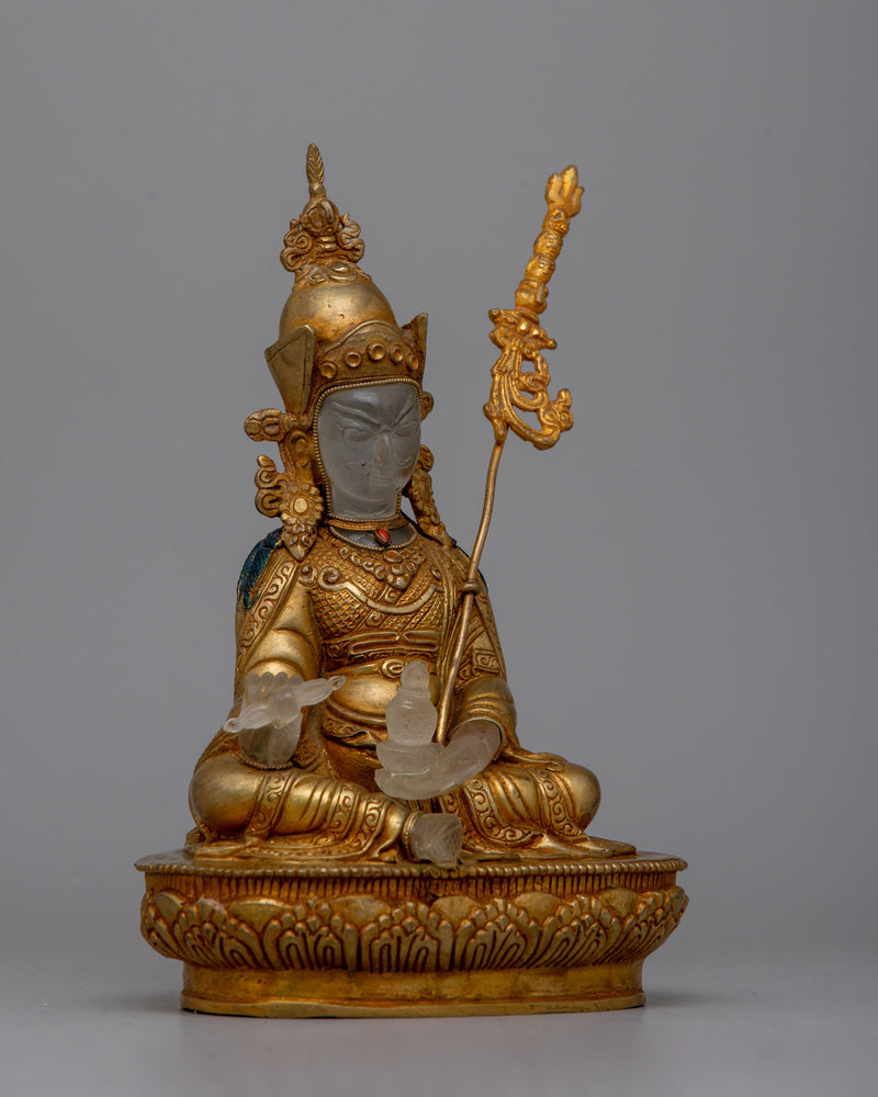 Crystal Guru Rinpoche Statue | Handcrafted Clear Buddhist Figurine