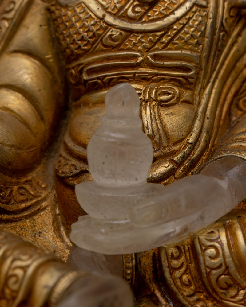 Crystal Guru Rinpoche Statue | Handcrafted Clear Buddhist Figurine