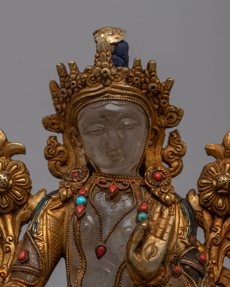 White Tara Statue Crystal | Buddhist Sculpture for Meditation and Sacred Spaces