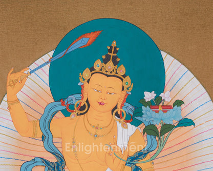 Wisdom Buddha Manjushree Thangka | Bodhisattva Art | Enlightenment and Clarity