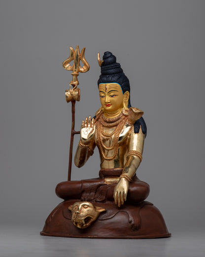 Copper Shiva Statue | Traditional Hindu God Sculpture with Ornate Details and Spiritual Aura