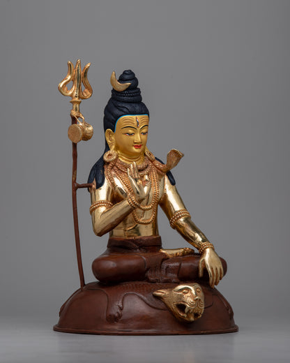 Copper Shiva Statue | Traditional Hindu God Sculpture with Ornate Details and Spiritual Aura