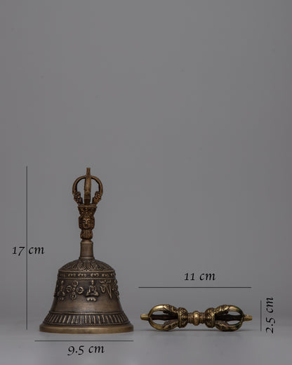 Brass And Brozne Vajra And Bell Set | Reflecting Wisdom And Compassion | Ideal For Meditation And Rituals