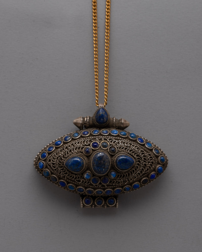 Lapis Lazuli Ghau Box | Artisanal Ghau Box Necklace with Intricate Design