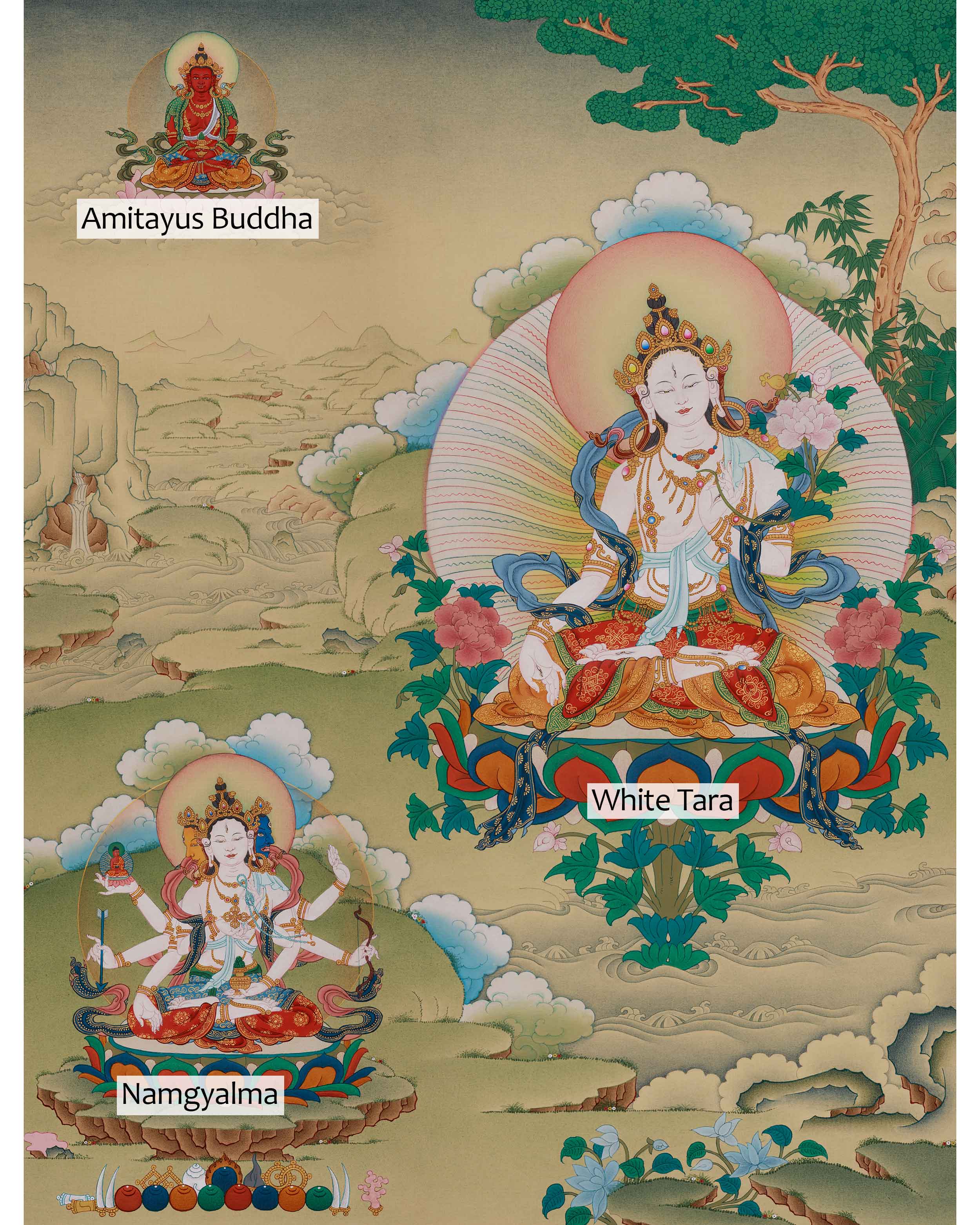 Goddess White Tara Thangka | Symbol Of Compassion with Brocade