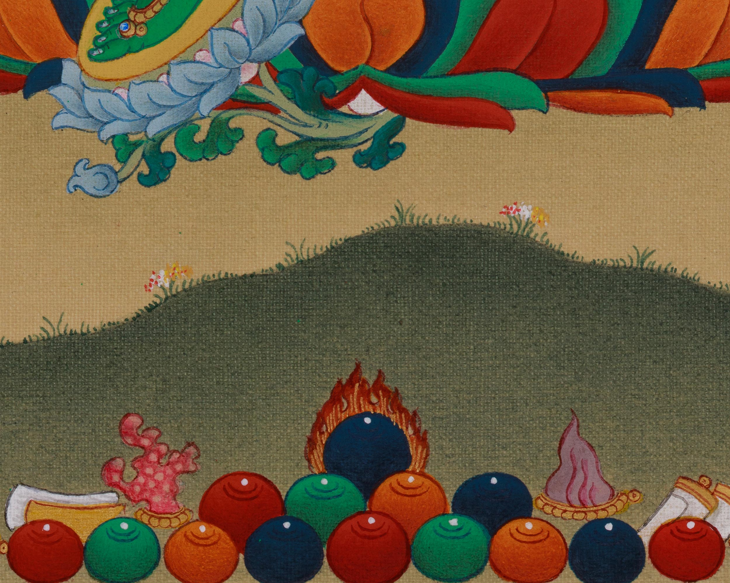 Divine Green Tara With Amitabha Buddha Thangka | Compassion, and Pure Land Blessings