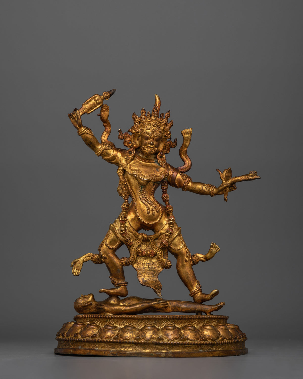 Mahakala Ekajati Statue | 24K Gold Gilded, Antique Finished Copper