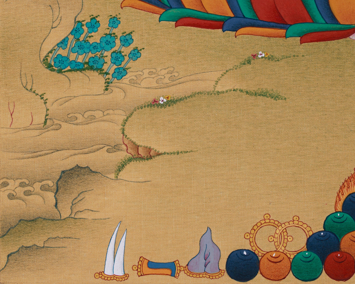 Hand-Painted Buddha In Bhumi Sparsha Mudra Thangka | Tibetan Buddha Painting