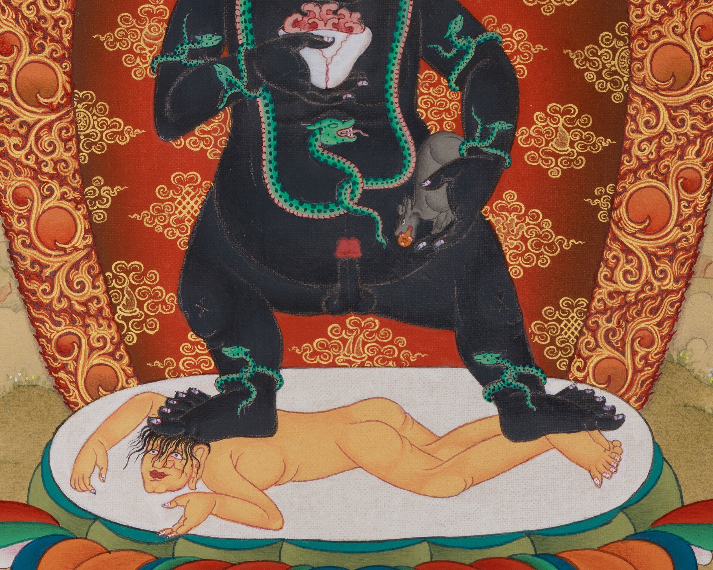 Himalayan Black Dzambhala Thangka | Tibetan Art for Prosperity, Protection, and Abundance