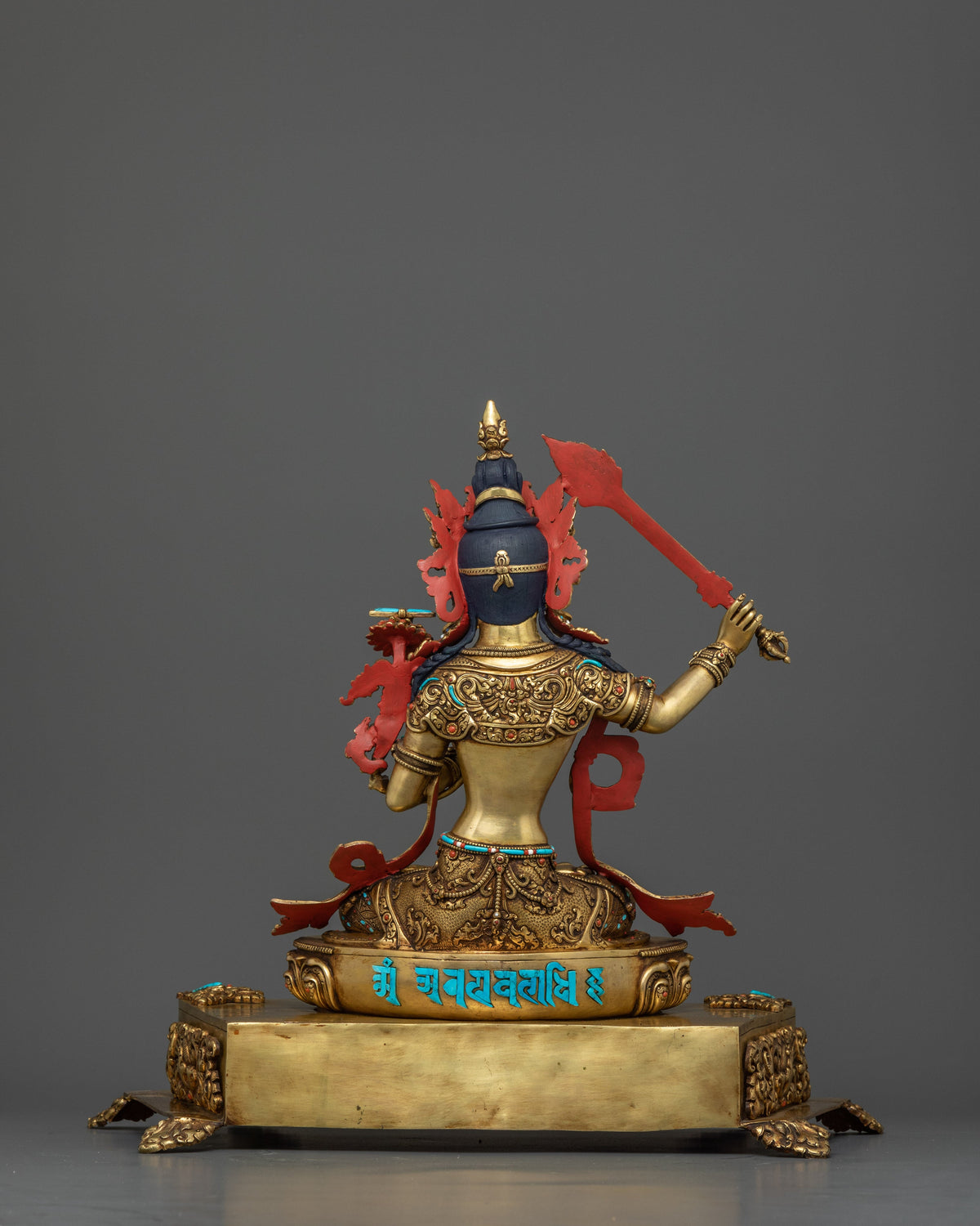 Bodhisattva Manjushri with Throne | Exquisite 24K Gold Gilded Copper Statue