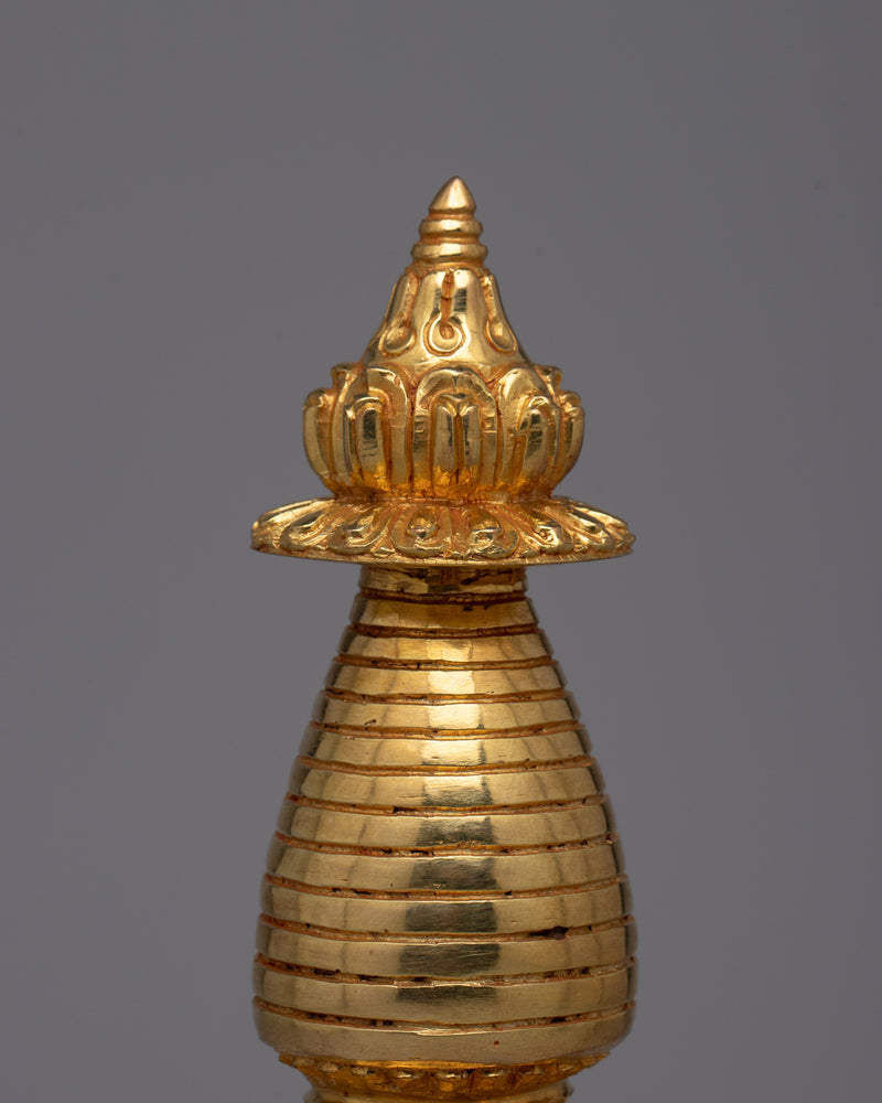 Copper Gold Plated Stupa | Artisan Crafted Buddhist Shrine Decoration