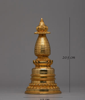 Copper Gold Plated Stupa | Artisan Crafted Buddhist Shrine Decoration