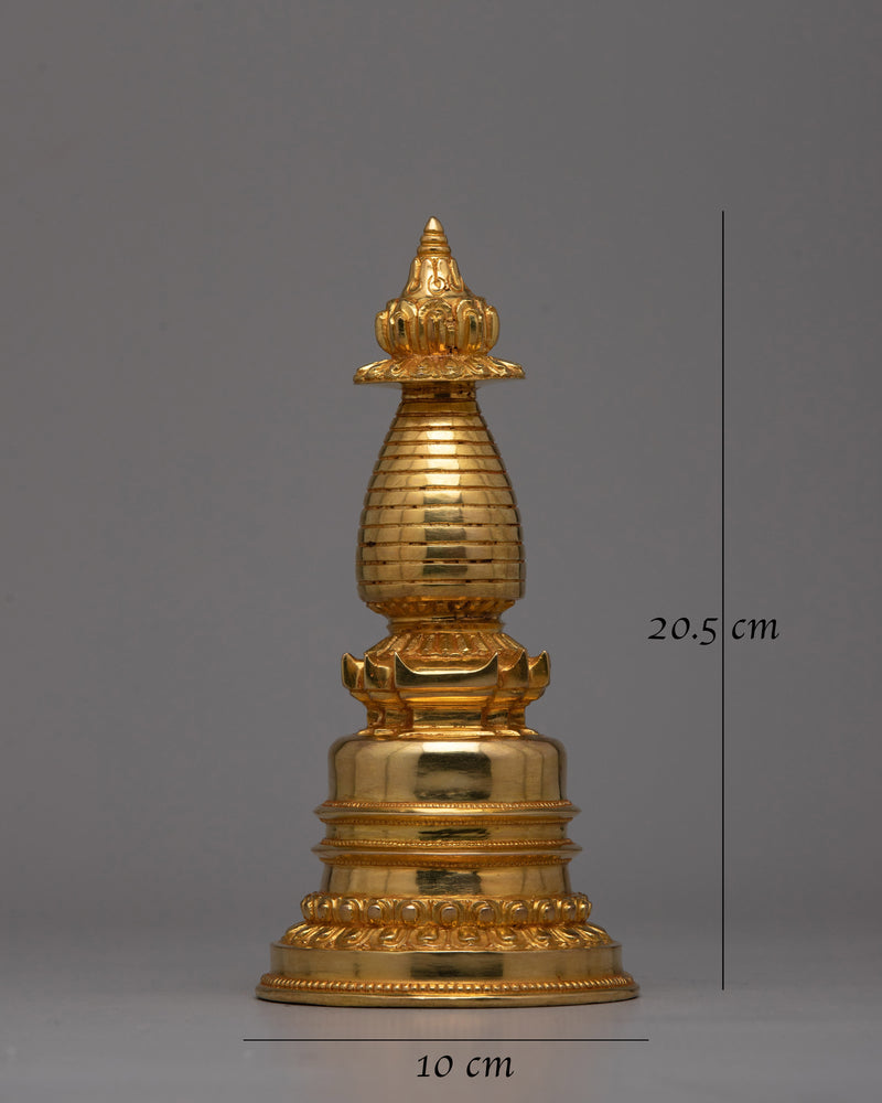 Copper Gold Plated Stupa | Artisan Crafted Buddhist Shrine Decoration