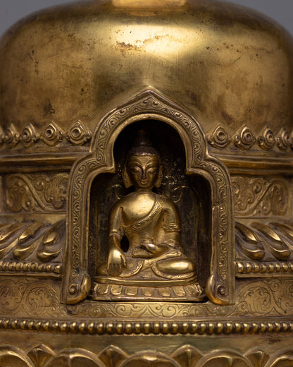 Gold Plated Stupa | Traditional Buddhist Shrine Symbol