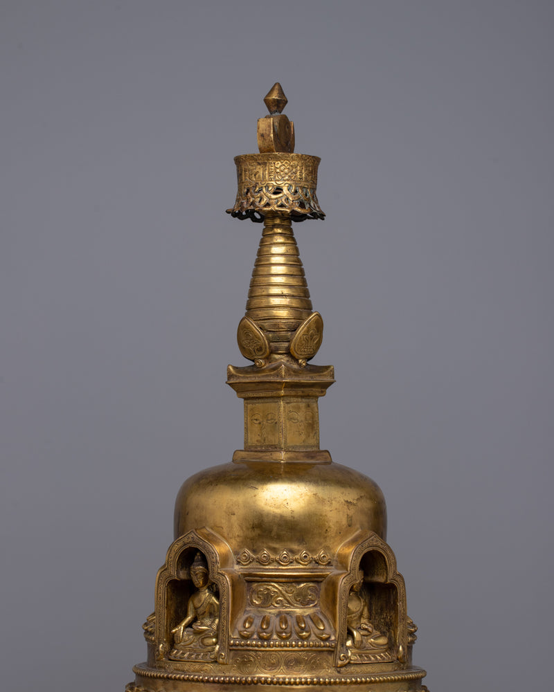 Gold Plated Stupa | Traditional Buddhist Shrine Symbol