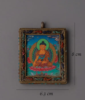 Shakyamuni Buddha Thangka Locket | Buddhist Art Pendant with Hand-Painted Thangka