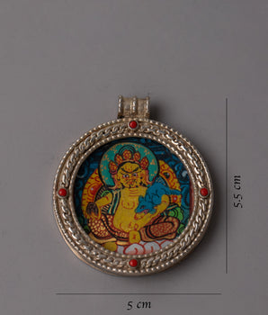 Thangka Jambhala Amulet | Authentic Tibetan Buddhist Prosperity Pendant