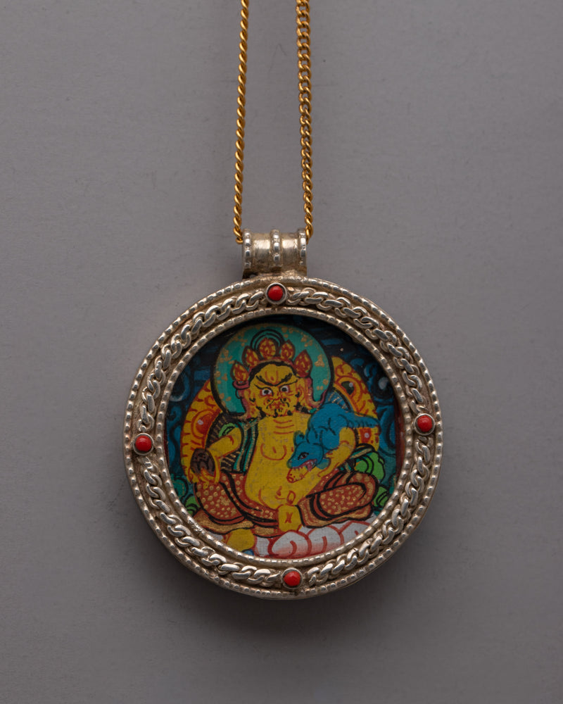 Thangka Jambhala Amulet | Authentic Tibetan Buddhist Prosperity Pendant