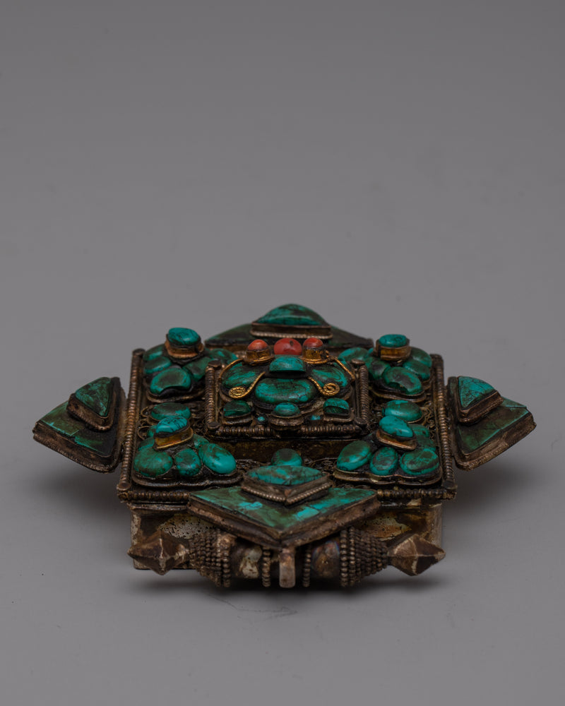 Ghau Box Copper | Buddhist Amulet Container with Authentic Tibetan Desig