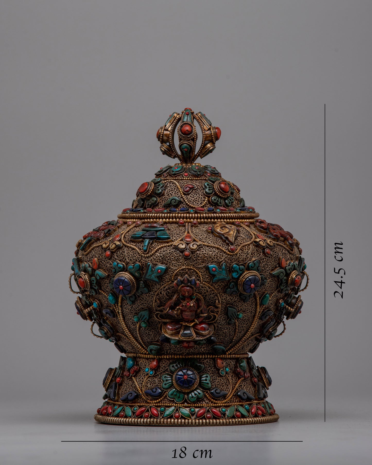 Decorative Neshi Tibetan Pot | Traditional Pot Featuring Detailed Tibetan Artwork