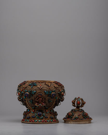 Decorative Neshi Tibetan Pot | Traditional Pot Featuring Detailed Tibetan Artwork