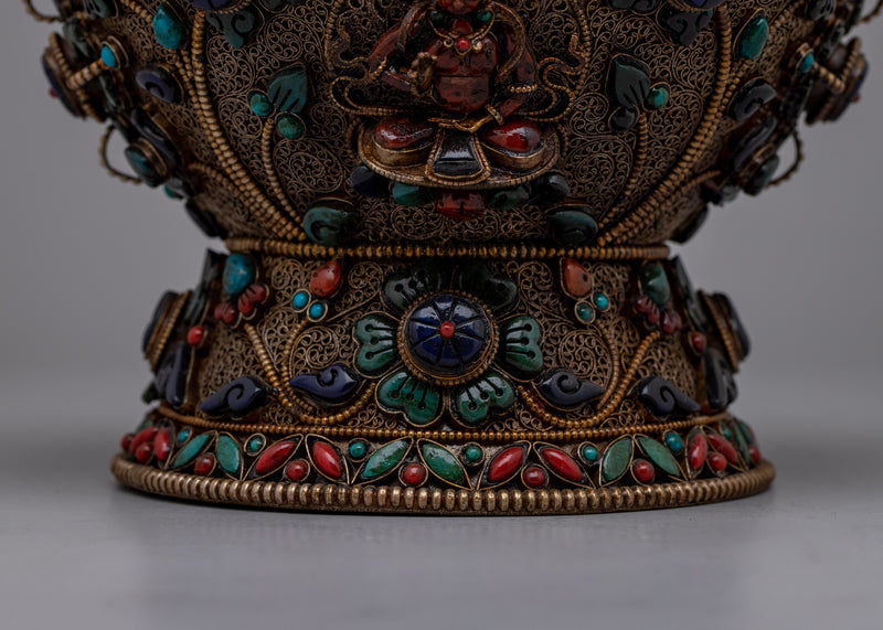 Decorative Neshi Tibetan Pot | Traditional Pot Featuring Detailed Tibetan Artwork