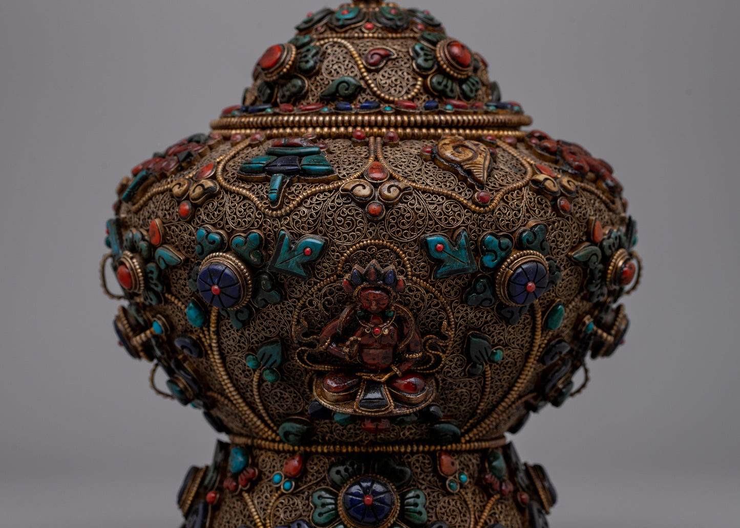 Decorative Neshi Tibetan Pot | Traditional Pot Featuring Detailed Tibetan Artwork