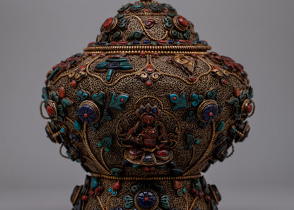 Decorative Neshi Tibetan Pot | Traditional Pot Featuring Detailed Tibetan Artwork