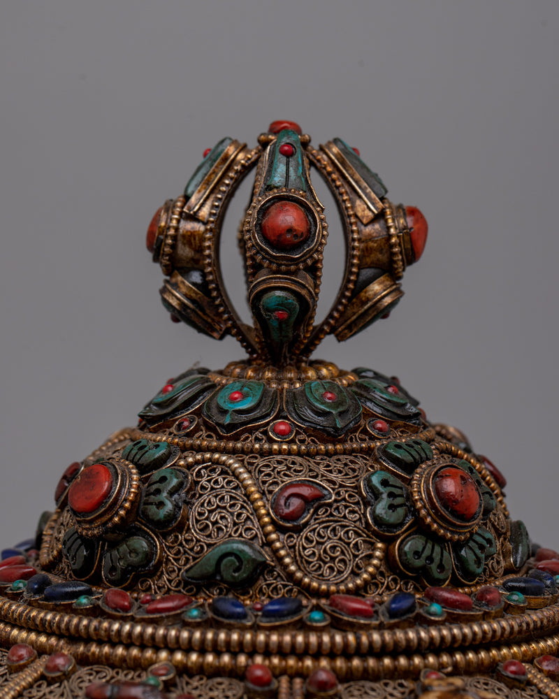 Decorative Neshi Tibetan Pot | Traditional Pot Featuring Detailed Tibetan Artwork
